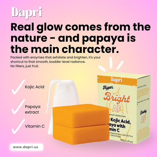 Dapri Hyper Bright AF Bright Bomb Soap with Pure Kojic Acid, Papaya, and Vitamin C (2 Pack + Mesh bag)