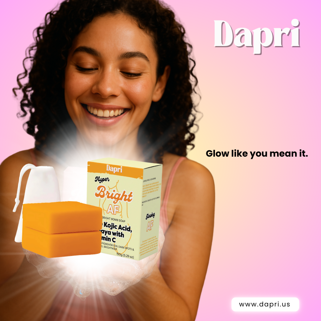 Dapri Hyper Bright AF Bright Bomb Soap with Pure Kojic Acid, Papaya, and Vitamin C (2 Pack + Mesh bag)