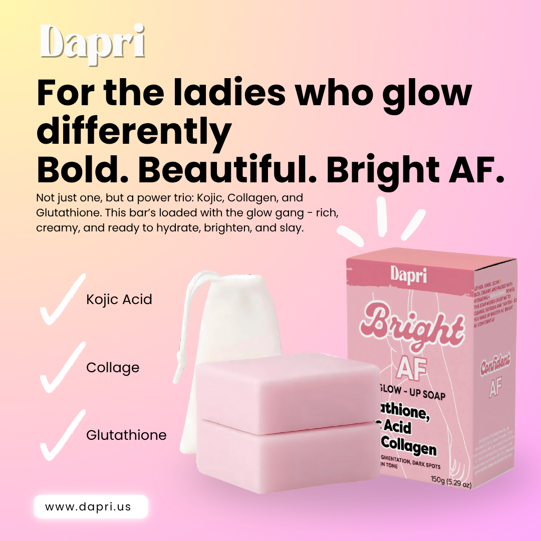 Dapri Bright AF Glow Up Soap with Glutathione, Kojic Acid & Collagen (2 Pack + Mesh bag)