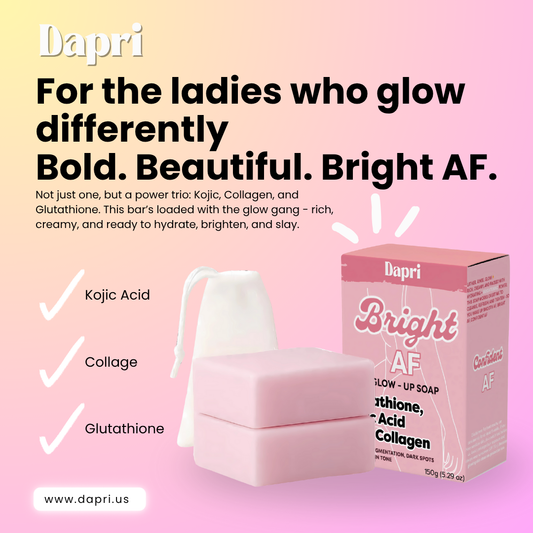 Dapri Bright AF Glow Up Soap with Glutathione, Kojic Acid & Collagen (2 Pack + Mesh bag)