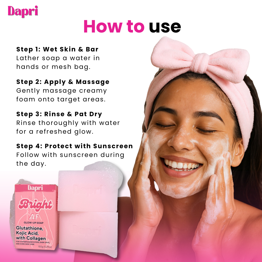 Dapri Bright AF Glow Up Soap with Glutathione, Kojic Acid & Collagen (2 Pack + Mesh bag)
