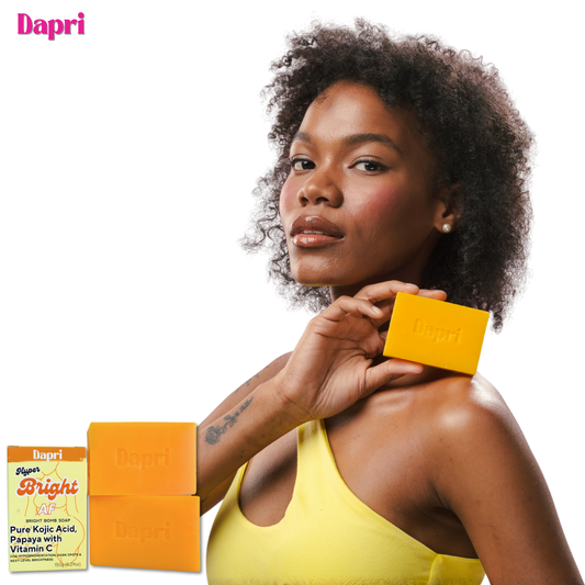 Dapri Hyper Bright AF Bright Bomb Soap with Pure Kojic Acid, Papaya, and Vitamin C (2 Pack + Mesh bag)