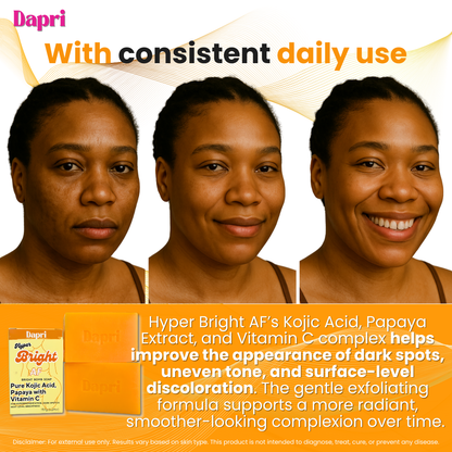 Dapri Hyper Bright AF Bright Bomb Soap with Pure Kojic Acid, Papaya, and Vitamin C (2 Pack + Mesh bag)