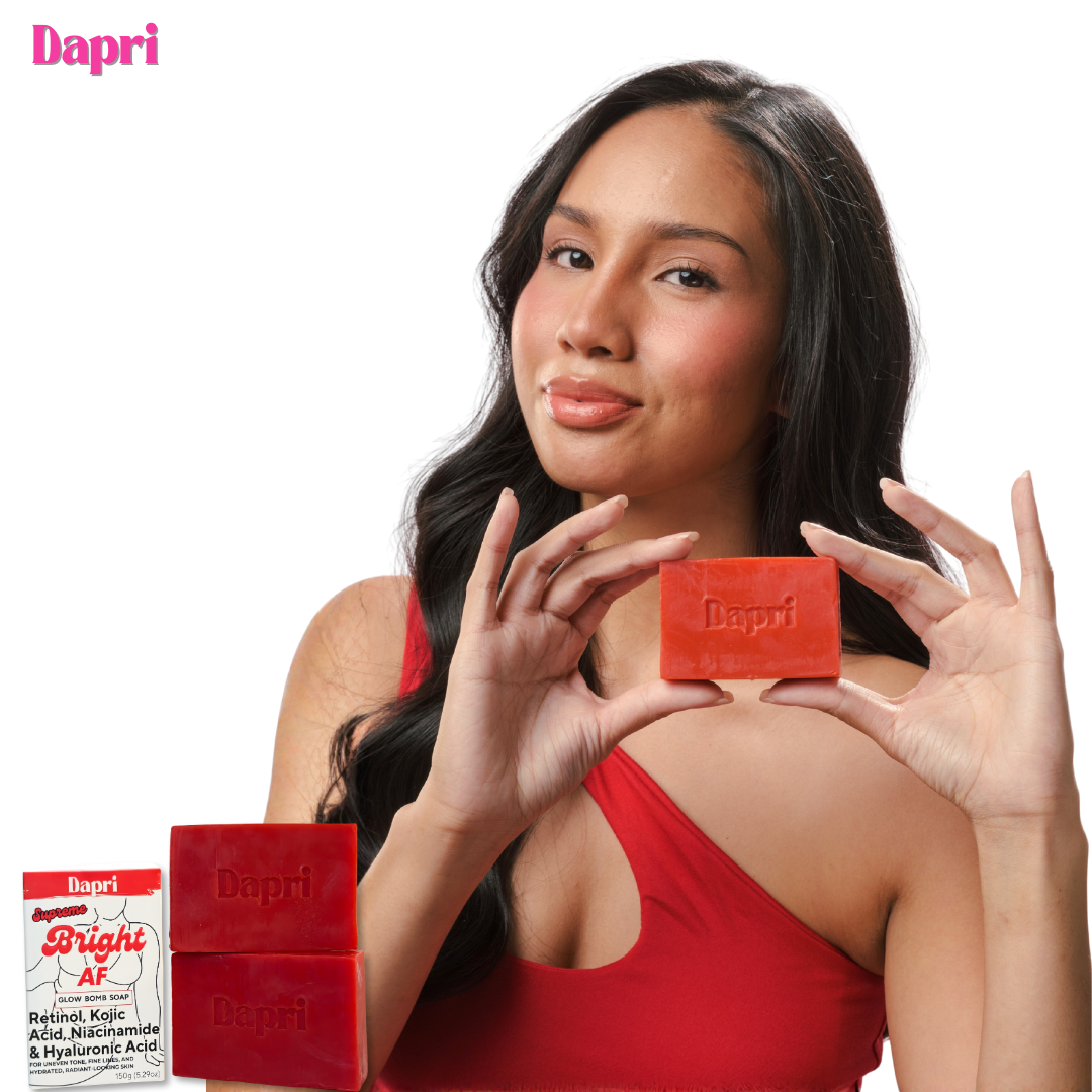 Dapri Supreme Bright AF Glow Bomb Soap Bars – Retinol, Kojic Acid, Niacinamide, Hyaluronic Acid, Vitamin C & E - Radiance, Hydrating & Smoothing Face & Body Cleanser – 2 Pack + Mesh Bag -150g