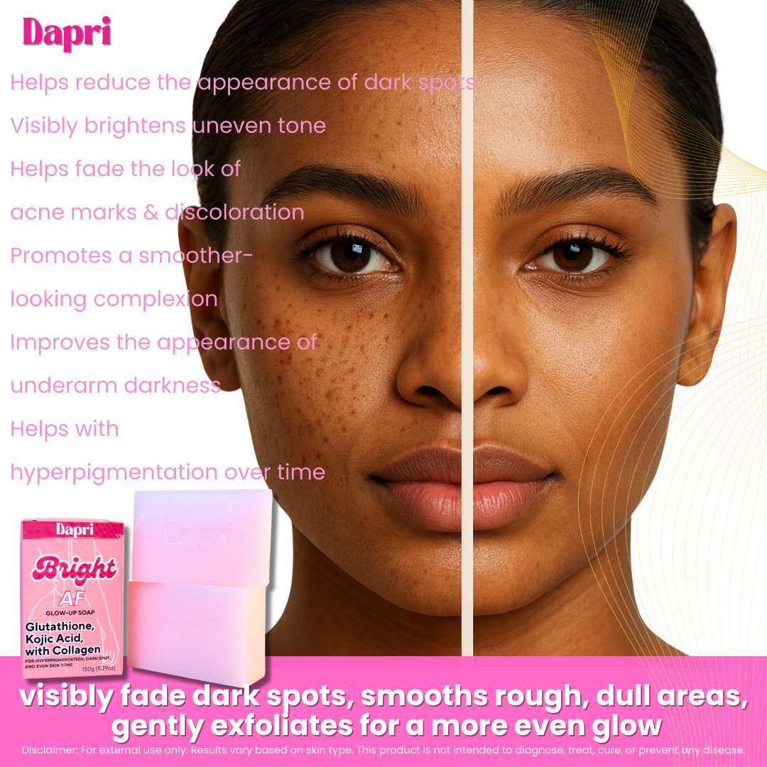 Dapri Bright AF Glow Up Soap with Glutathione, Kojic Acid & Collagen (2 Pack + Mesh bag)