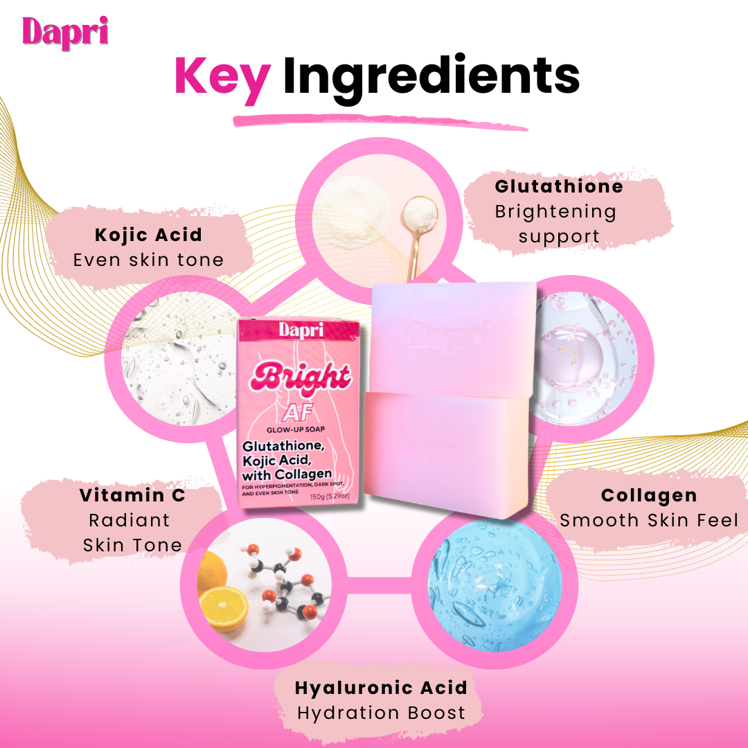 Dapri Bright AF Glow Up Soap with Glutathione, Kojic Acid & Collagen (2 Pack + Mesh bag)