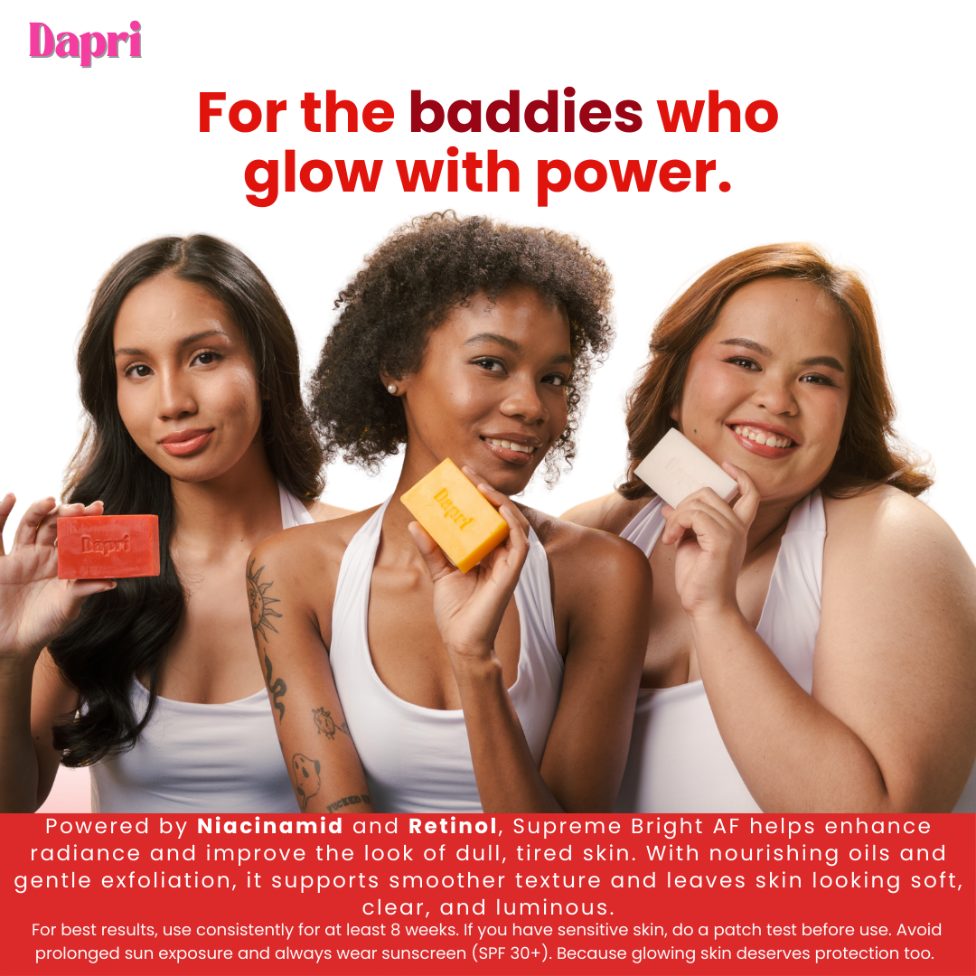 Dapri Supreme Bright AF Glow Bomb Soap Bars – Retinol, Kojic Acid, Niacinamide, Hyaluronic Acid, Vitamin C & E - Radiance, Hydrating & Smoothing Face & Body Cleanser – 2 Pack + Mesh Bag -150g
