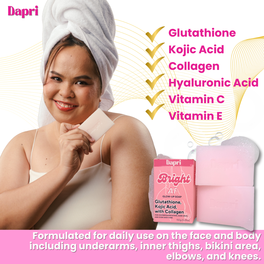 Dapri Bright AF Glow Up Soap with Glutathione, Kojic Acid & Collagen (2 Pack + Mesh bag)