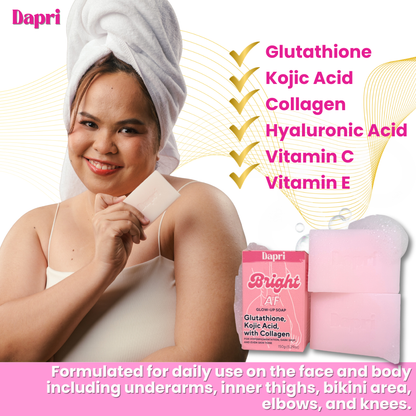Dapri Bright AF Glow Up Soap with Glutathione, Kojic Acid & Collagen (2 Pack + Mesh bag)