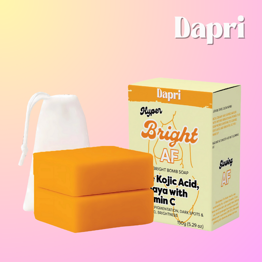 Dapri Hyper Bright AF Bright Bomb Soap with Pure Kojic Acid, Papaya, and Vitamin C (2 Pack + Mesh bag)